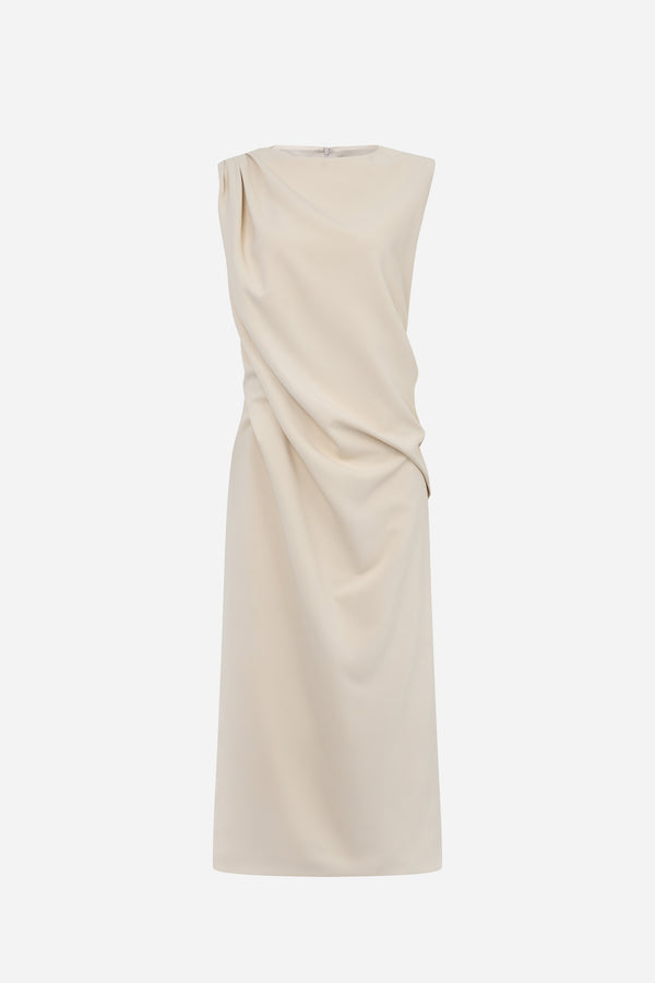 Olive Straight Jewel Neck Cotton Spandex Midi Dress