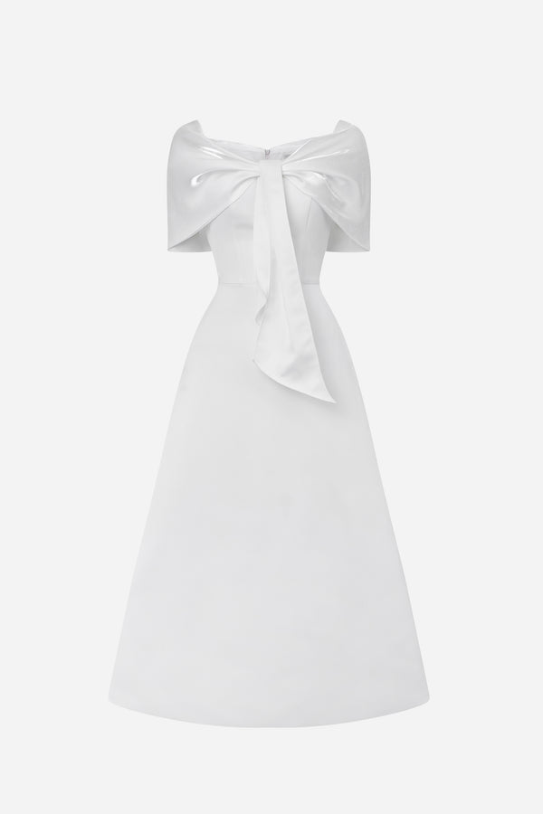 Ariana A-line Off-Shoulder Taffeta Cotton Ankle Length Dress