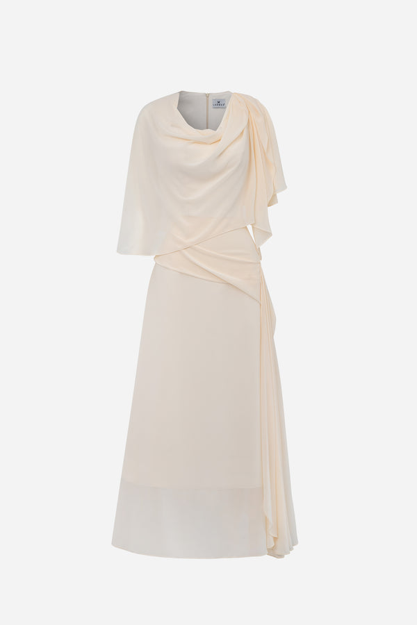 Lilla A-line Cowl Neck Chiffon Ankle Length Dress