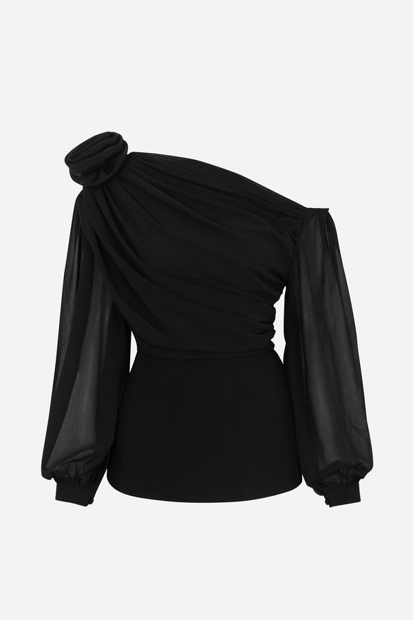 Lainey Peplum Bishop Sleeved Chiffon Top