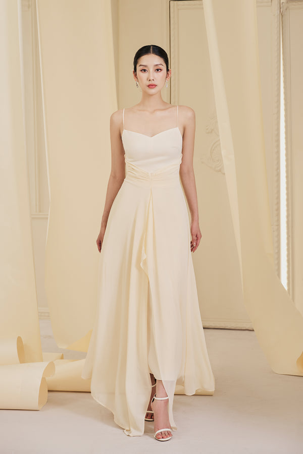 Goldie Asymmetric Semi-Heart Neck Chiffon Floor Length Dress