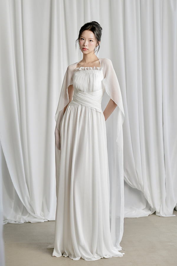 Kyra Pleated Cape Midi Dress